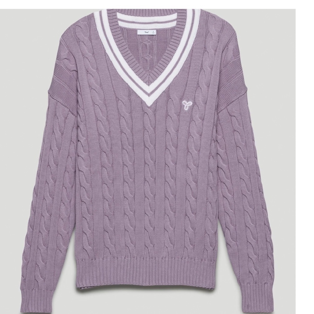 Tna V-neck Cable-Knit Clay Varsity Academia Sweater Purple Size Small